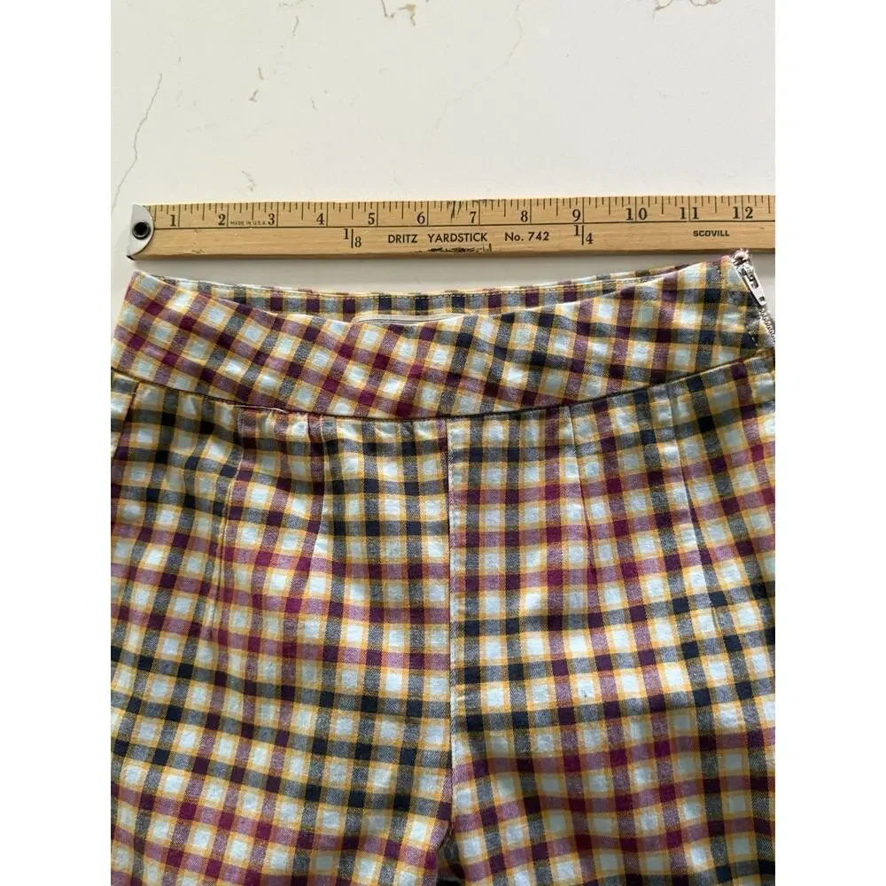 Free People Mint Ella Kick Plaid High Rise Ankle Skinny Trousers Womens Size 25